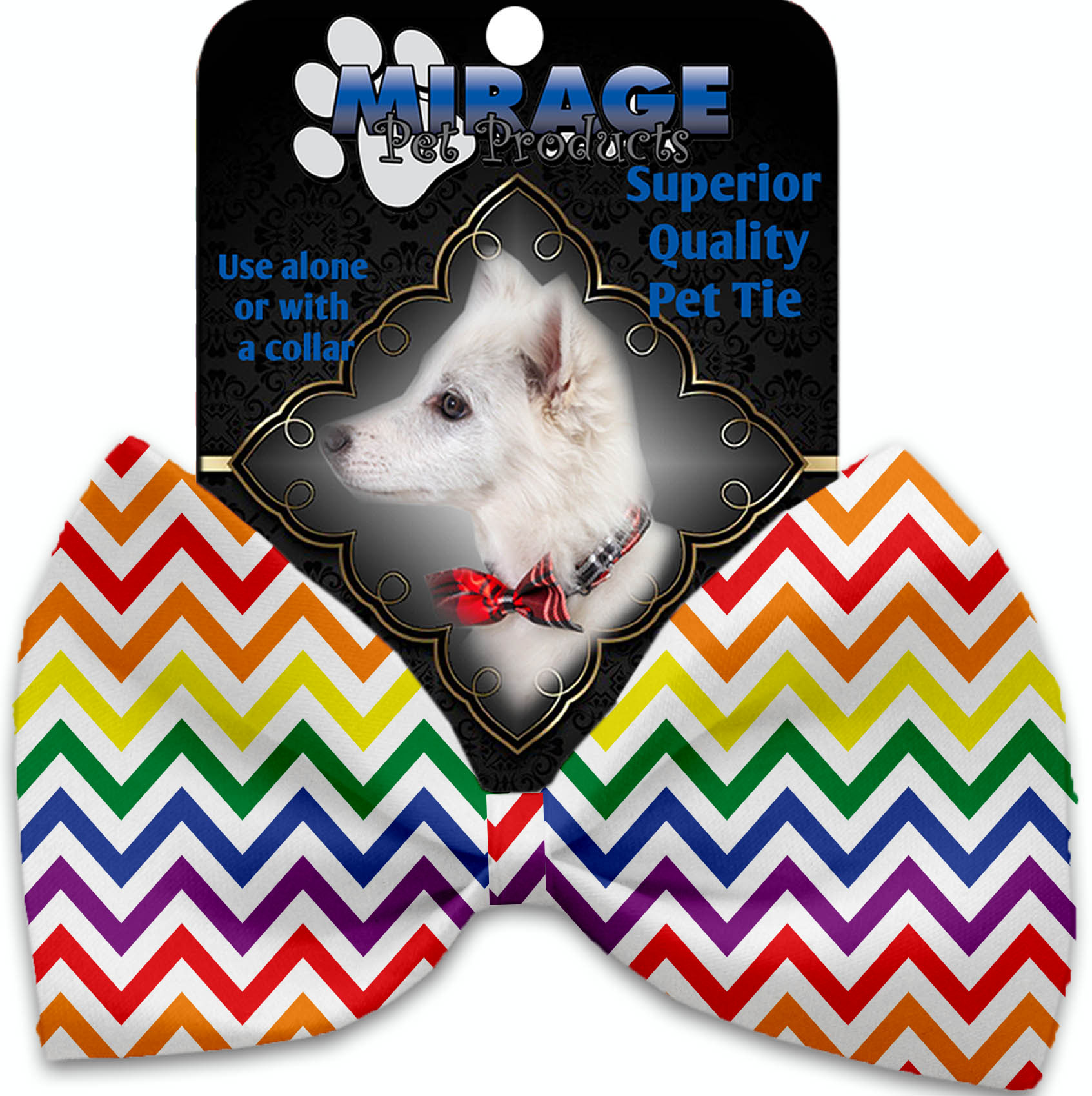 Rainbow Chevron Pet Bow Tie Collar Accessory With Velcro