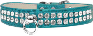 Rhinestone Designer Croc Dog Collar Turquoise